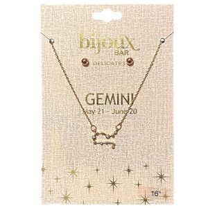Bijoux Gold Zodiac Gemini Constellation Necklace And Earrings Set